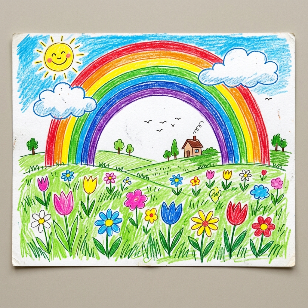 قوس قزح فوق المرج — رسمة نور